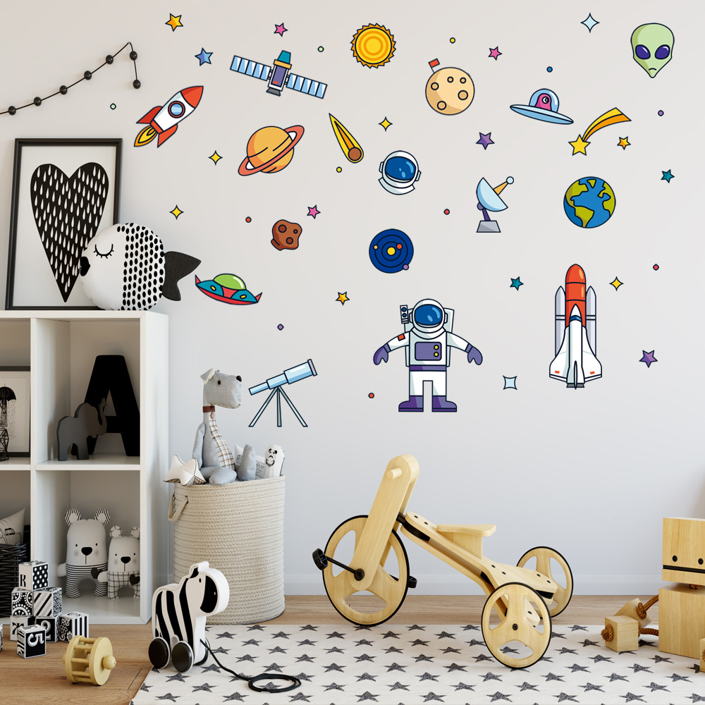 Space Shuttle Alien Rocket Robot Cartoon Wall Stickers