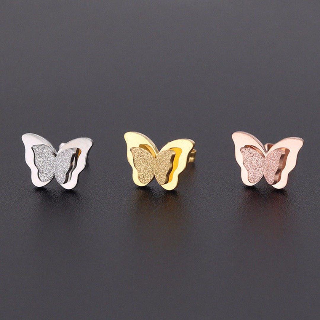 1 Pair Elegant Woman Girls Stainless Steel Butterfly Charming Ear Stud Earrings