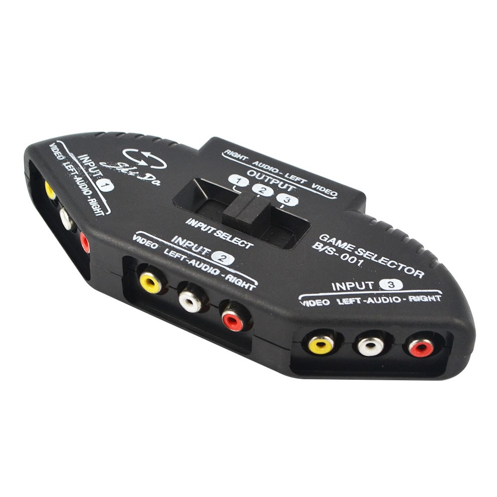 Sort 3 Ports Videospil Switch Selector Splitter Lydkabel AV RCA til XBOX PS Nintendo Wii Wii TV DVD_voghion.com