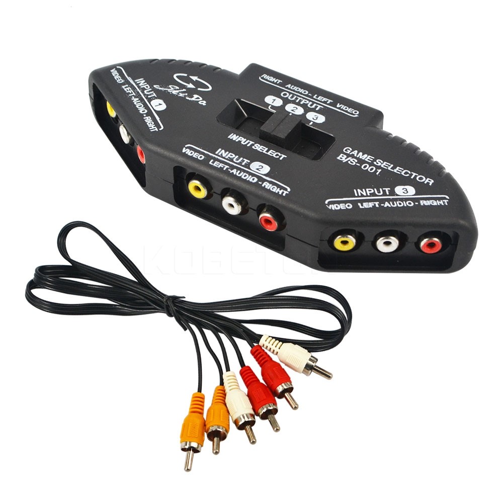 Sort 3 Ports Videospil Switch Selector Splitter Lydkabel AV RCA til XBOX PS Nintendo Wii Wii TV DVD_voghion.com