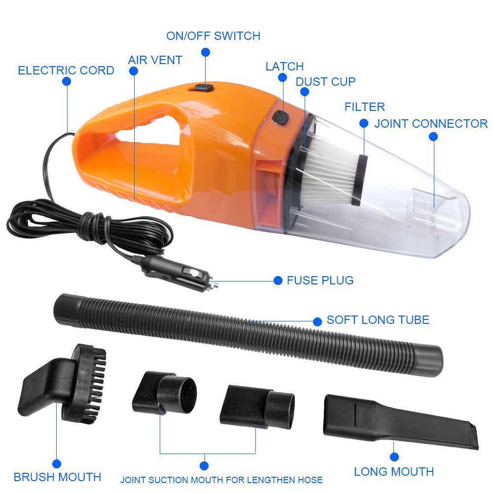 Aspirapolvere per auto, portatile, super automatico, per asciugare e asciugare liquidi, aspirabriciole, peli di animali, ciclone, 120 W, 4000 PA, con cavo da 5 metri, 12 V_voghion.com