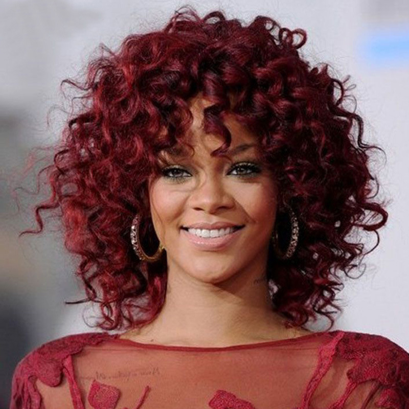 Buy Women Red Curly Wig Wine Red Hair Fluffy High Temperature Wire