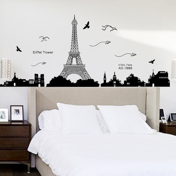 Buy Wallpaper Sticker Bedroom Paris Eiffel Tower Removable