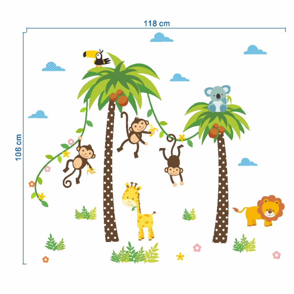 Buy Forest Animals Giraffe Lion Monkey Palm Tree Wall