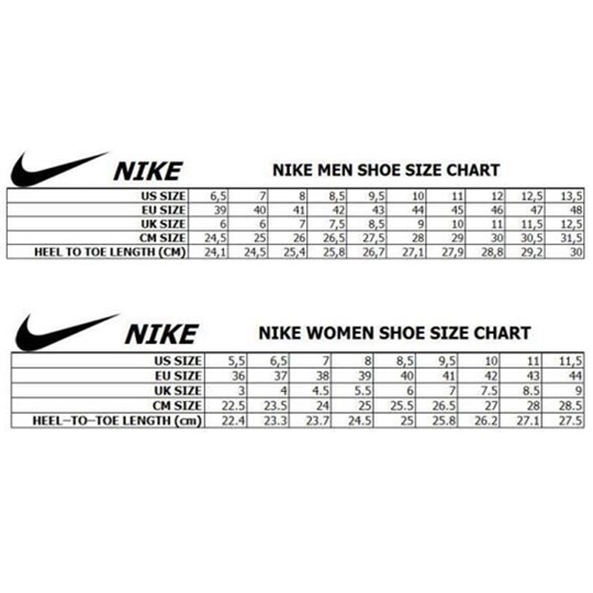 nike size chart men women