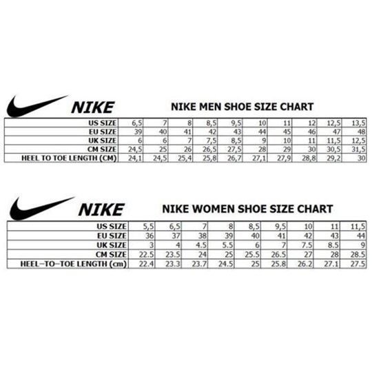 nike women shoes size chart