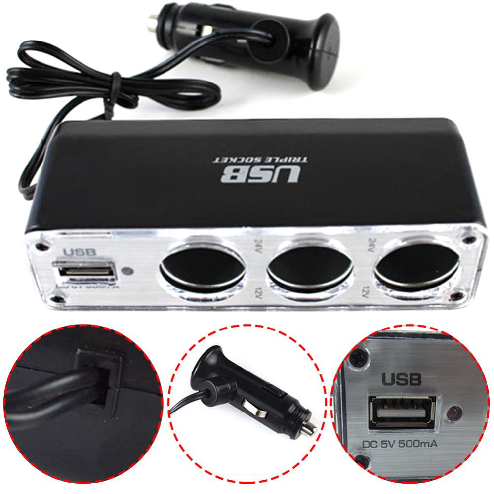 Buy 12v 24v Car Cigarette Lighter 3 Way In 1 Auto Sockets Adapter